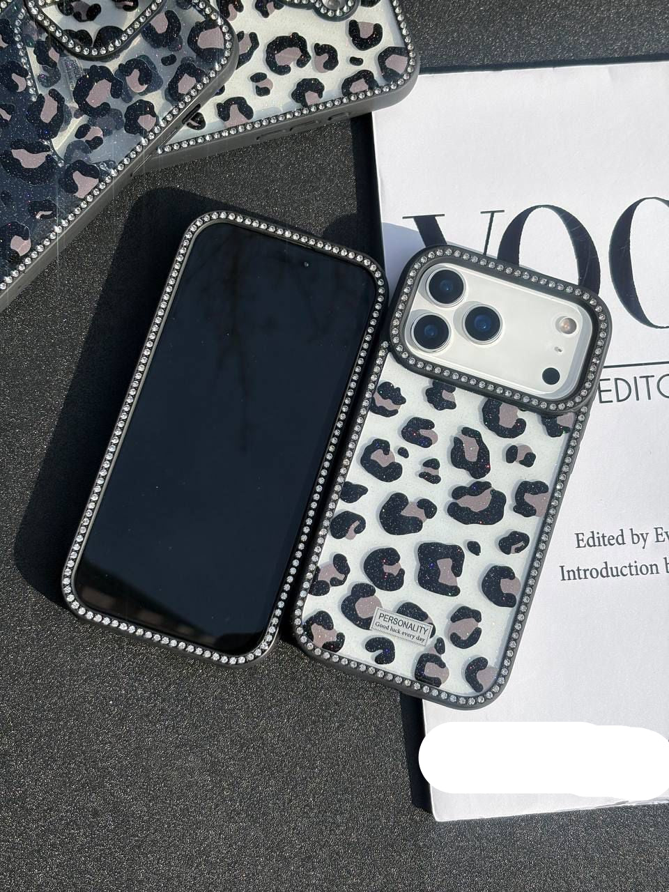 Premium Quality Black Leopard Case With Front & Back Diamond π