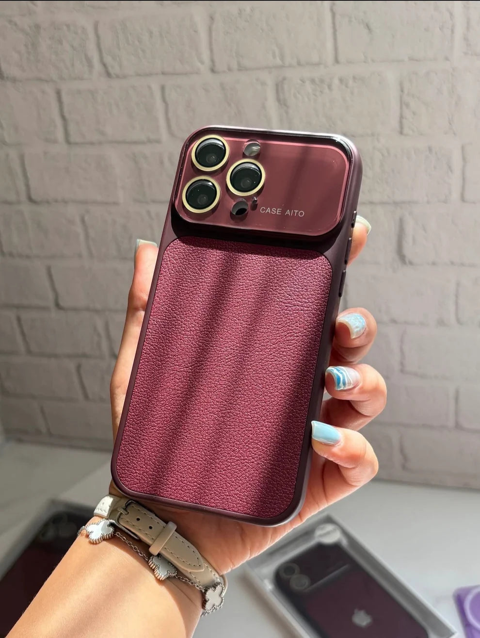 Rich Dark Cherry Leather Texture Premium Case
