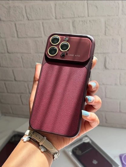 Rich Dark Cherry Leather Texture Premium Case