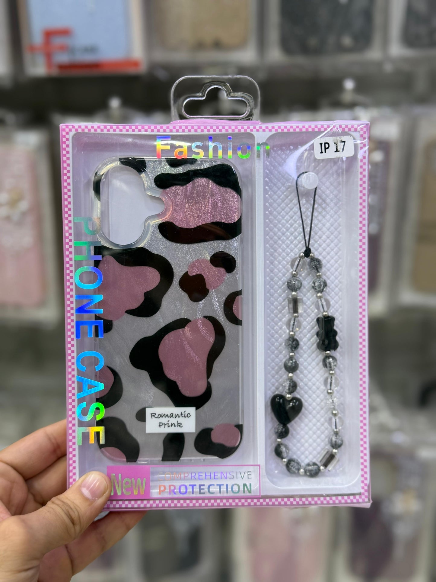 Glossy Cow Print Case With Chain