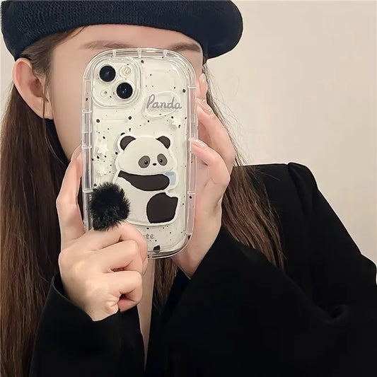 Bunny Panda Plush Tail Black Furr Case (NEW)