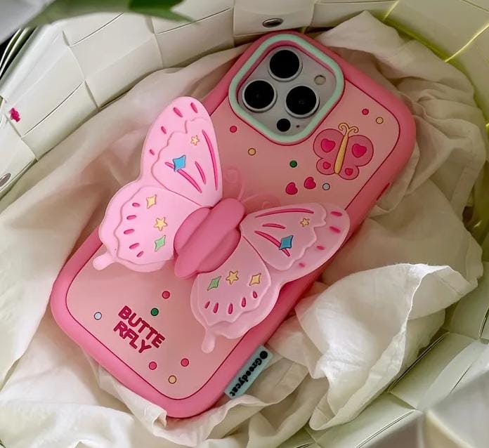 3D Pink Case With Cute Butterfly