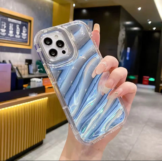 Luxury Mirror Silver Holographic Wavy Laser Case (NEW)