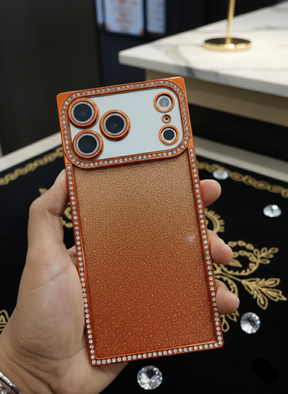 Orange Square Glitter Stones Case (17 Pro & 17 Pro Max)