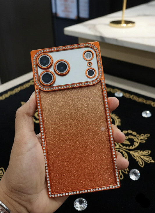 Orange Square Glitter Stones Case (17 Pro & 17 Pro Max)