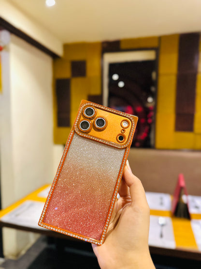 Orange Square Glitter Stones Case (17 Pro & 17 Pro Max)