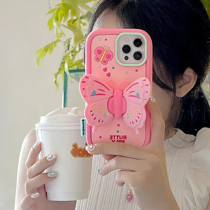 3D Pink Case With Cute Butterfly