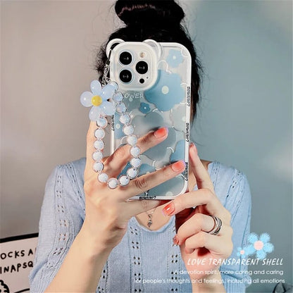 Soft TPU Blue Floral Case with Chain