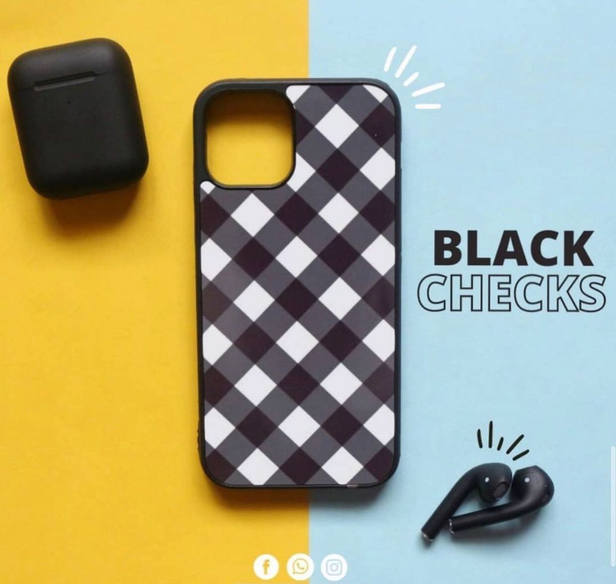 2D Black Checks Customize Case