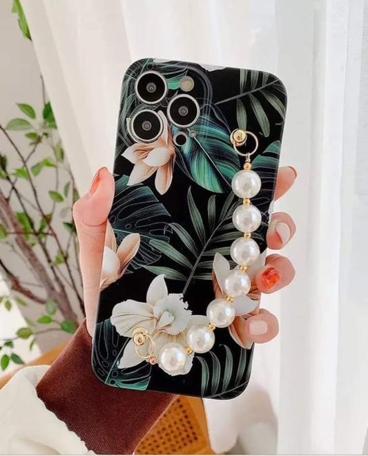 Green Leaves Printed Case With Beads chain