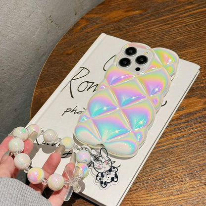 Luxury Electroplated Colorful Holographic TPU case with High Quality Bear Chain (NEW)