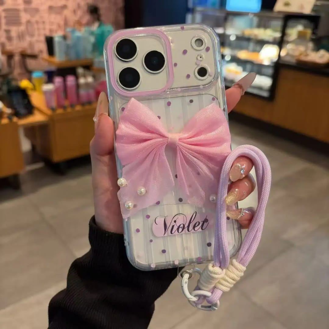 Cute Pearl Bow Case With Hanging Rope (NEW)