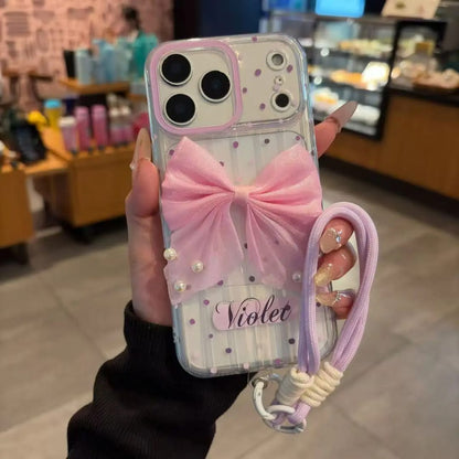 Cute Pearl Bow Case With Hanging Rope (NEW)