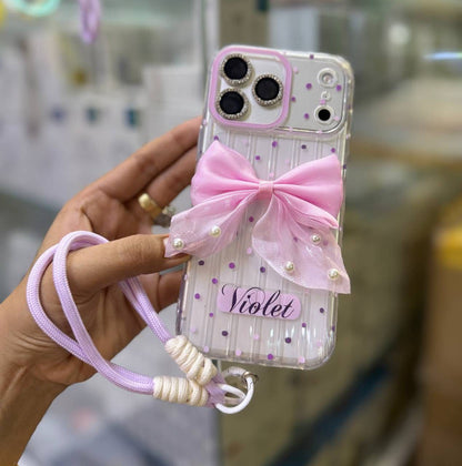 Cute Pearl Bow Case With Hanging Rope (NEW)