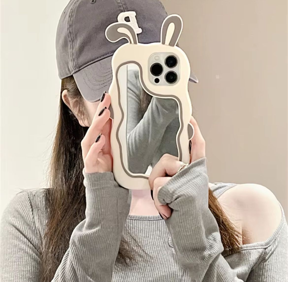 3D Silicone Rabbit Ear Mirror Case