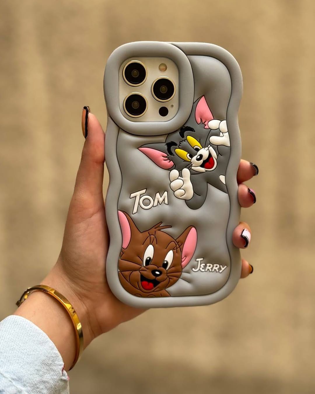 3D Tom & Jerry Cartoon Case (Grey Black )