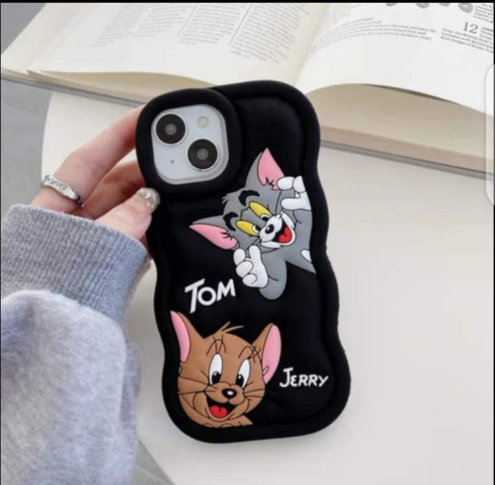 3D Tom & Jerry Cartoon Case (Grey Black )