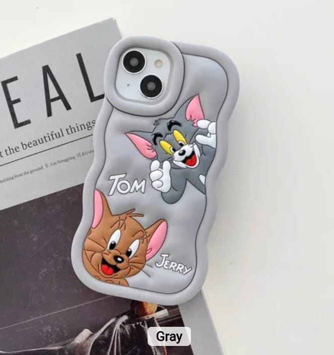 3D Tom & Jerry Cartoon Case (Grey Black )