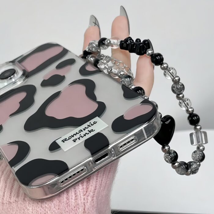 Glossy Cow Print Case With Chain