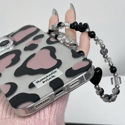 Glossy Cow Print Case With Chain