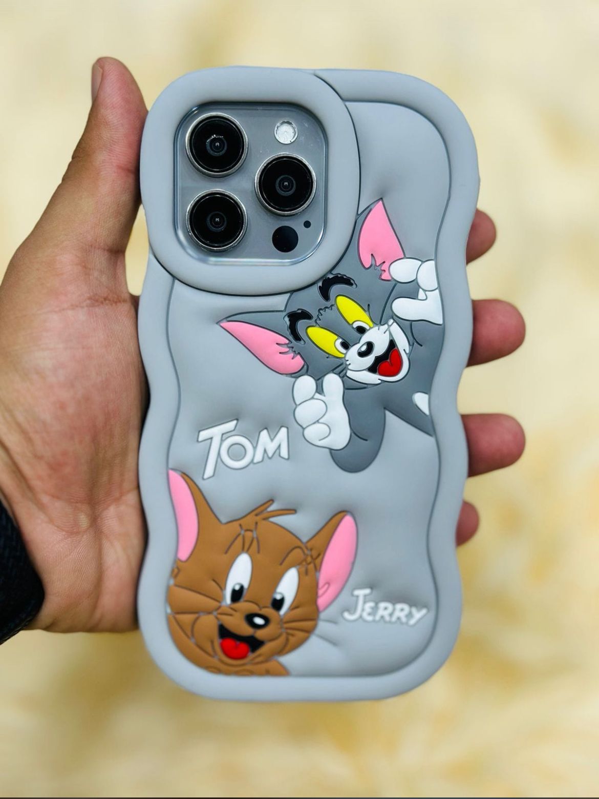 3D Tom & Jerry Cartoon Case (Grey Black )