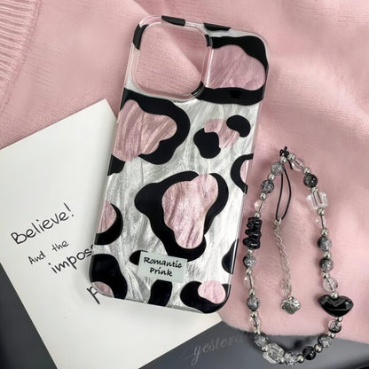 Glossy Cow Print Case With Chain