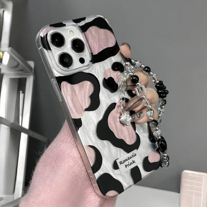 Glossy Cow Print Case With Chain