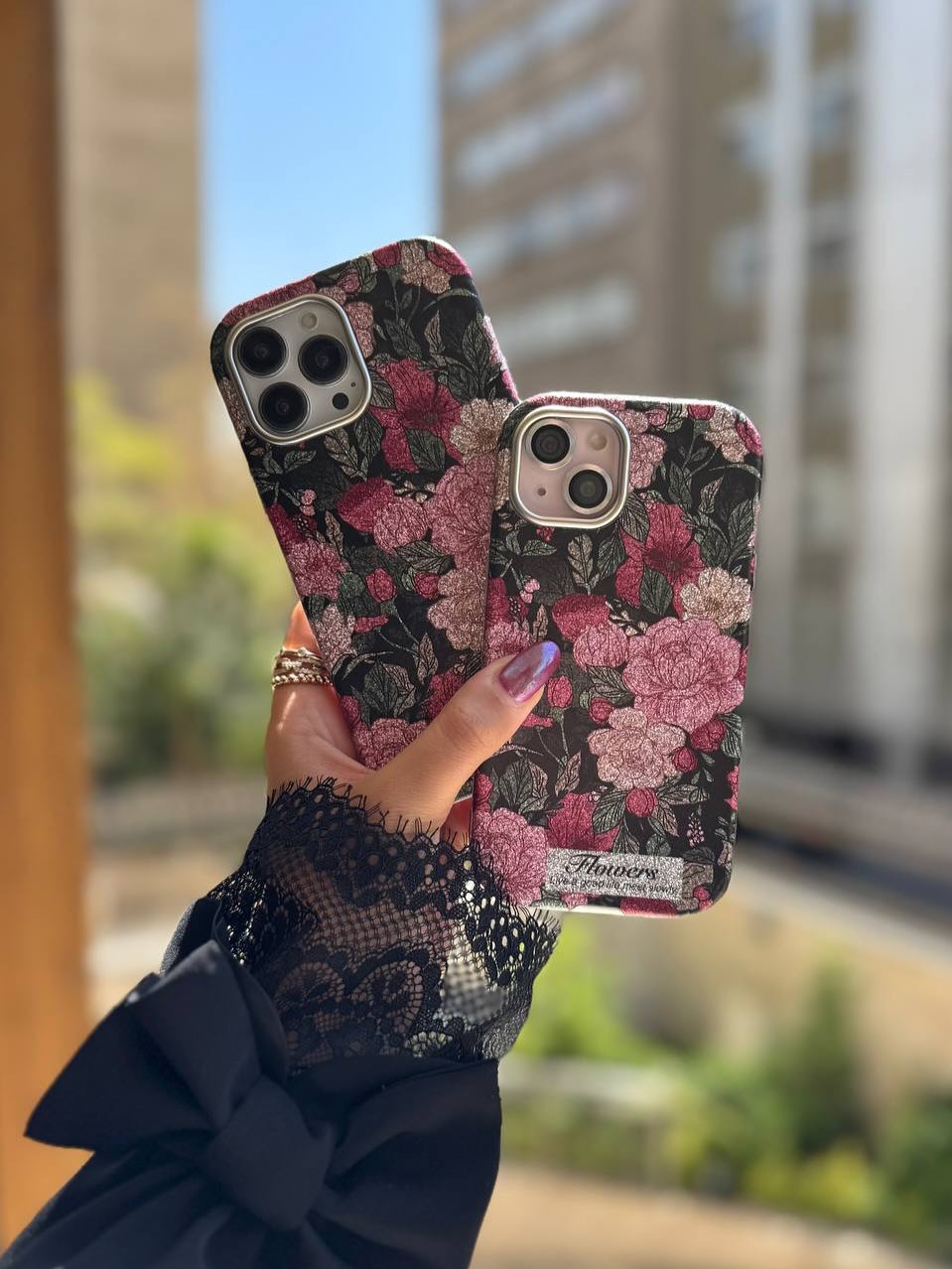 Black Pink Floral Case