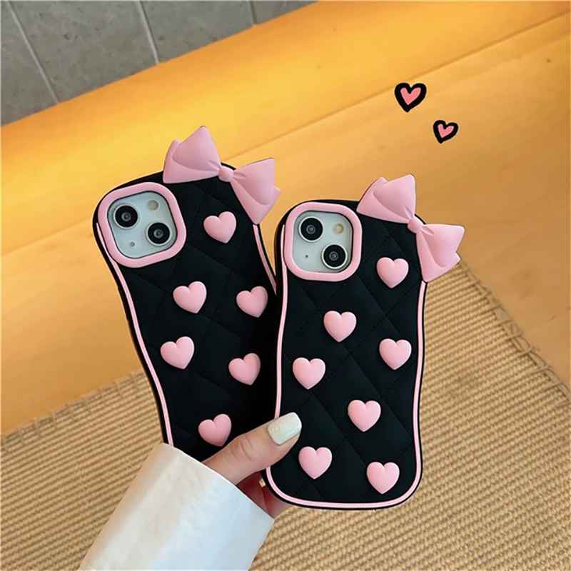 3D Pink Heart Bow Case