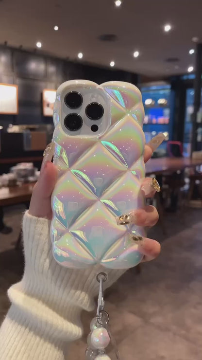 Luxury Electroplated Colorful Holographic TPU case with High Quality Bear Chain (NEW)