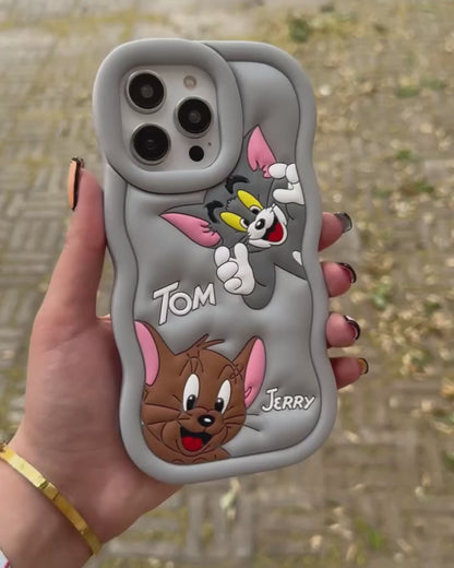 3D Tom & Jerry Cartoon Case (Grey Black )