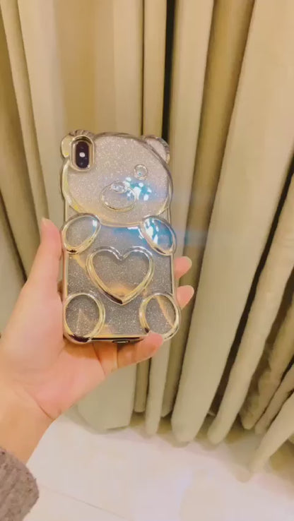 Silver Bear Glitter Shiny Case