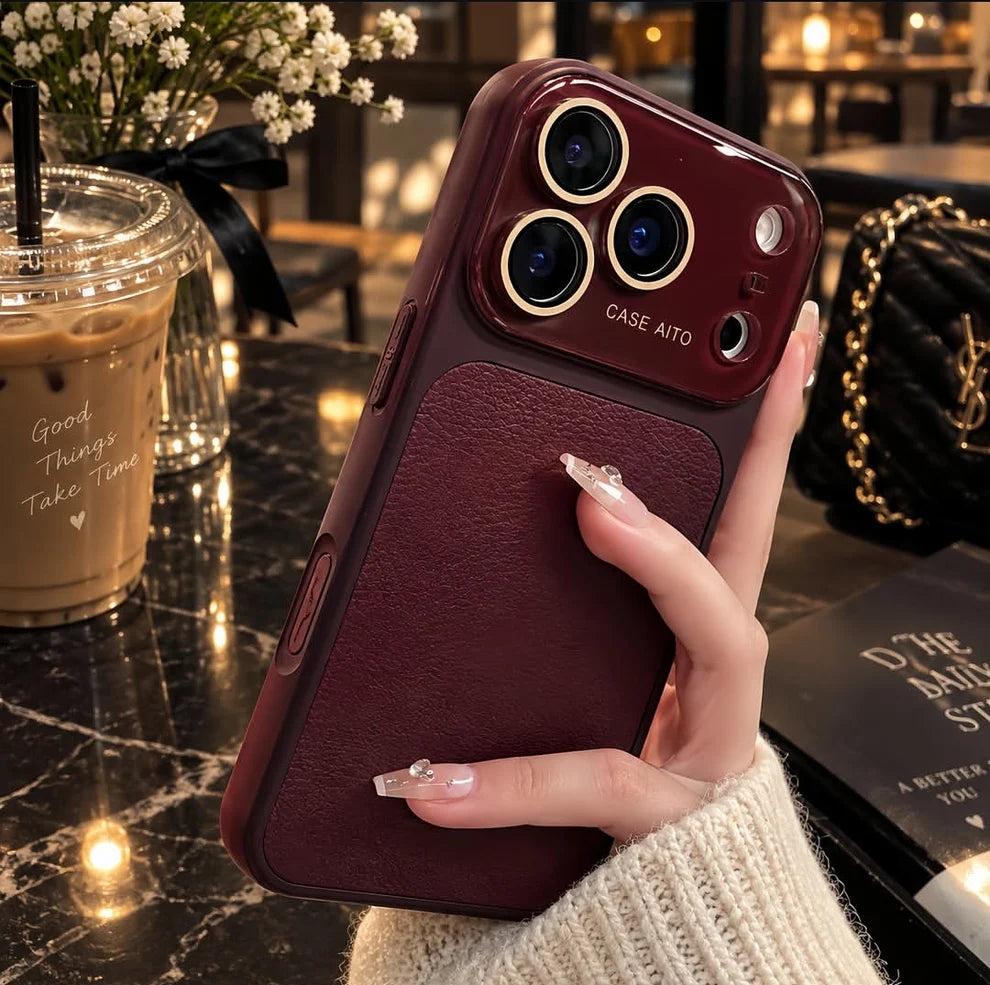 Rich Dark Cherry Leather Texture Premium Case